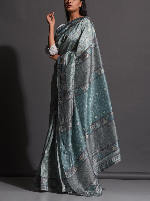 Santorini Blue Vasansi Silk Printed Saree