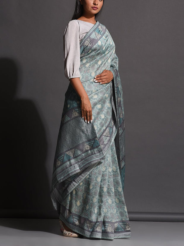 Santorini Blue Vasansi Silk Printed Saree