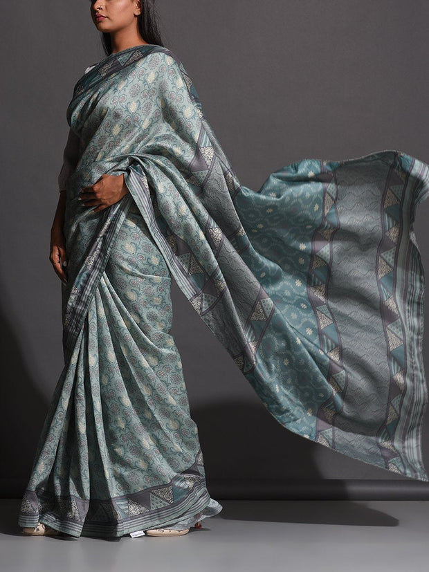 Santorini Blue Vasansi Silk Printed Saree