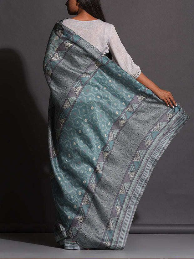 Santorini Blue Vasansi Silk Printed Saree