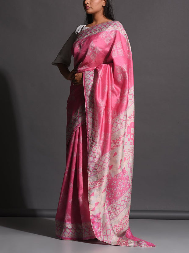 Pink Vasansi Silk Printed Saree