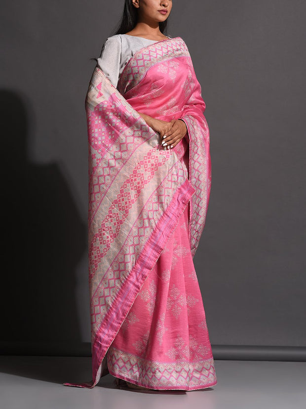 Pink Vasansi Silk Printed Saree