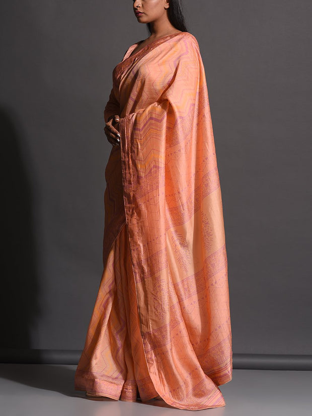 Peach Vasansi Silk Printed Saree