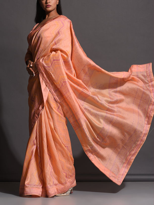 Peach Vasansi Silk Printed Saree