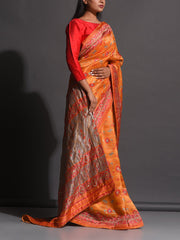 Rust Orange Vasansi Silk Printed Saree