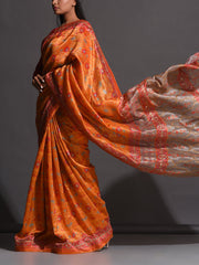 Rust Orange Vasansi Silk Printed Saree