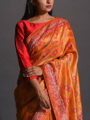 Rust Orange Vasansi Silk Printed Saree