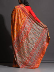 Rust Orange Vasansi Silk Printed Saree