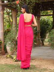 Hot Pink Silk Zardozi Drape Saree