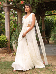 White Wrinkle Crepe Jacket and Drape Sharara Set