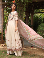 Off-White Silk Emrboidered Kurta and Palazzo Set