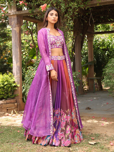 Purple Vasansi Silk Printed Lehenga Set