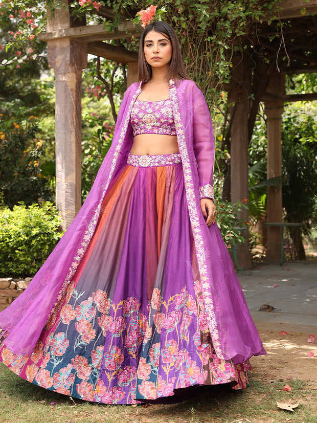 Purple Vasansi Silk Printed Lehenga Set