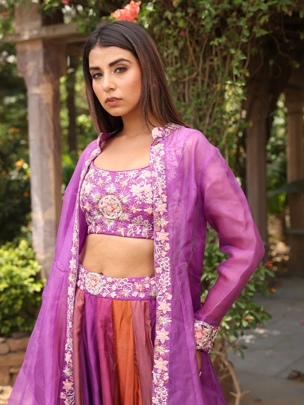 Purple Vasansi Silk Printed Lehenga Set