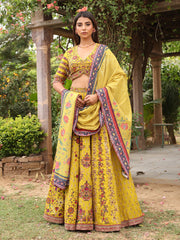 Lime Green Silk Embroidered Green lehenga Set