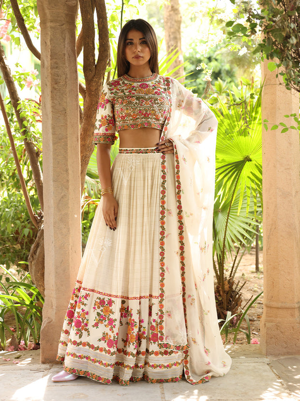 _label_New, DD35, MTO, RK, Off -White, Embroidered, Cotton Silk ,Skirt Set , lehenga set