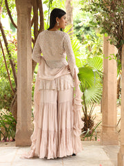 Powder Pink Wrinkle Crepe Peplum and Sharara Set