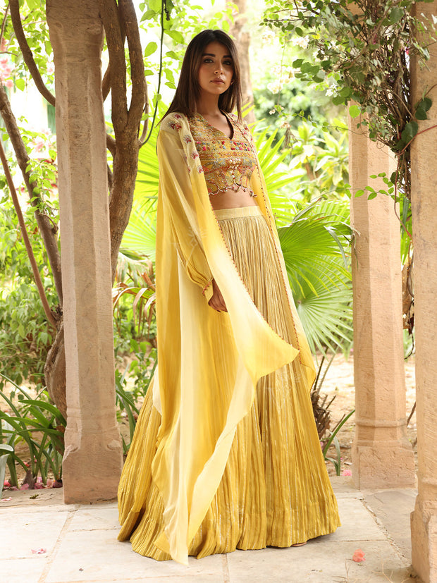 Pistachio Green Organza Jacket and lehenga Set