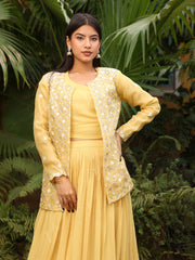 Yellow Gotta Patti Organza Jacket and Skirt Set