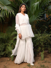 White Embroidered Peplum and Sharara Set