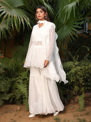 White Embroidered Peplum and Sharara Set