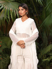 White Embroidered Peplum and Sharara Set