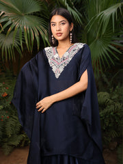 Midnight Blue Embroidered Kaftan with Dhoti Set