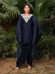 _label_New, DD35, MTO, RK, Midnight Blue, Embroidered, Kaftan with Dhoti Set, kaftan set , dhoti set , blue