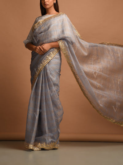 Grey Kota Silk Gotta Patti Saree