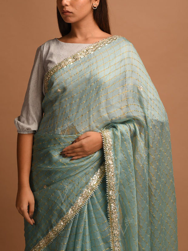 Green Kota Silk Gotta Patti Saree