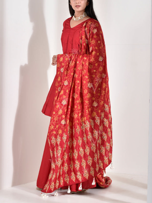 Red Vasansi Silk Anarkali Suit Set