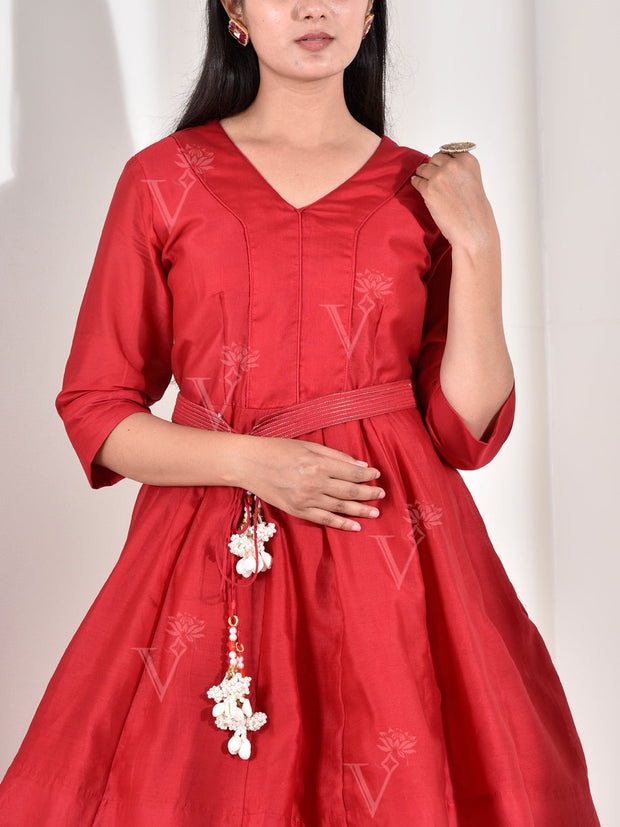 Red Vasansi Silk Anarkali Suit Set