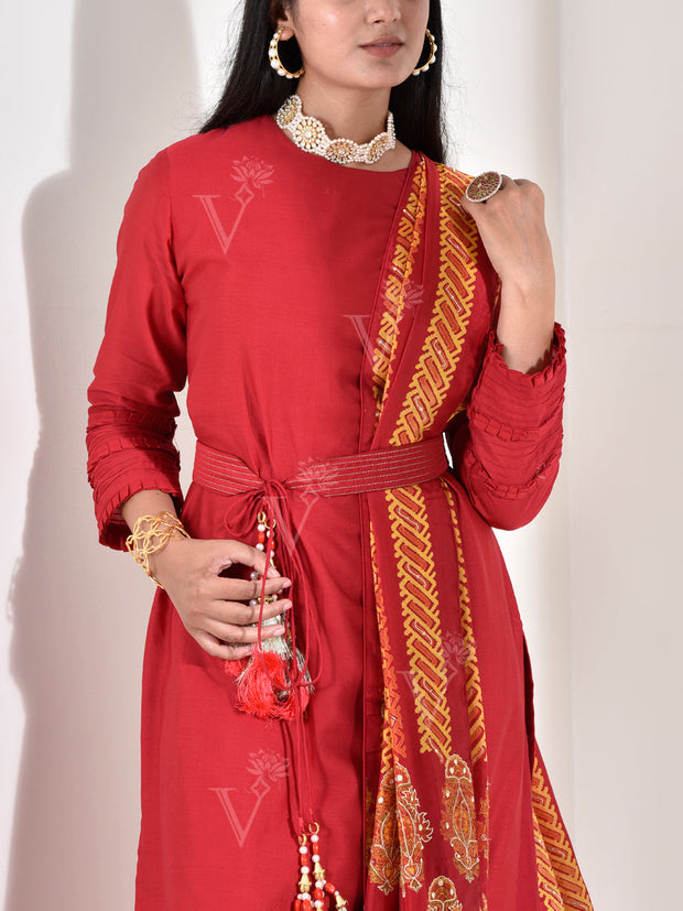 Red Vasansi Silk Suit Set