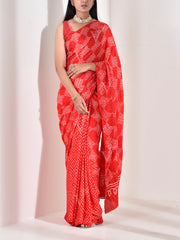 Red Gazzi Pure Silk Bandhani Saree