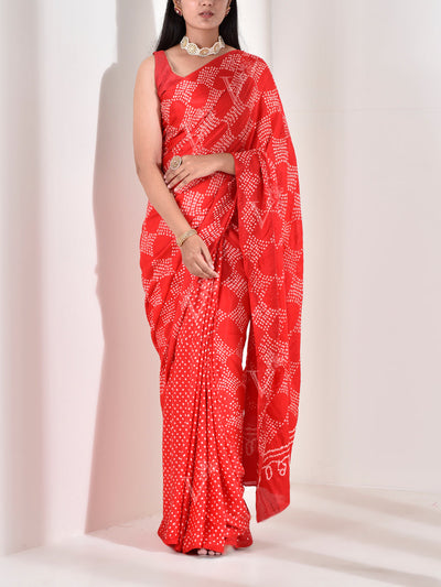 Red Gazzi Pure Silk Bandhani Saree