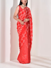 Red Gazzi Pure Silk Bandhani Saree