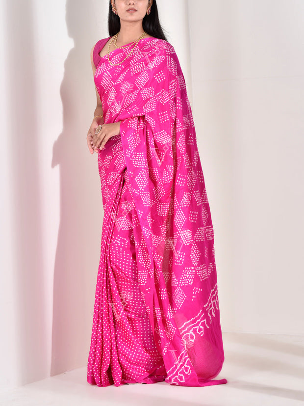 Pink Gazzi Pure Silk Bandhani Saree