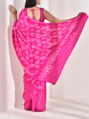 Pink Gazzi Pure Silk Bandhani Saree