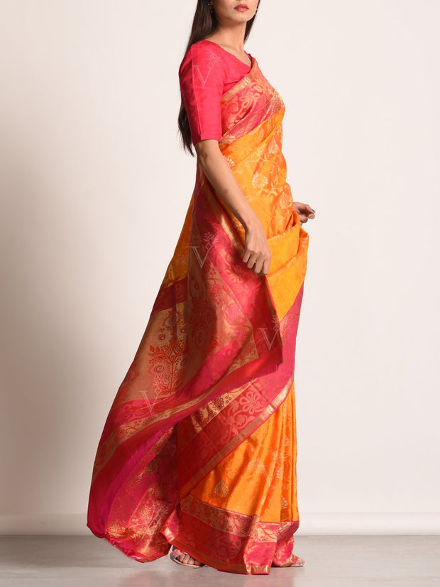 Orange Banarasi Silk Handloom Saree