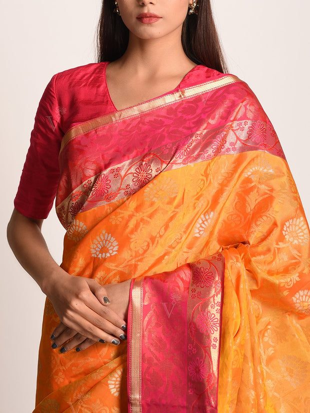 Orange Banarasi Silk Handloom Saree