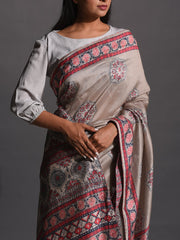 Grey Vasansi Silk Printed Saree