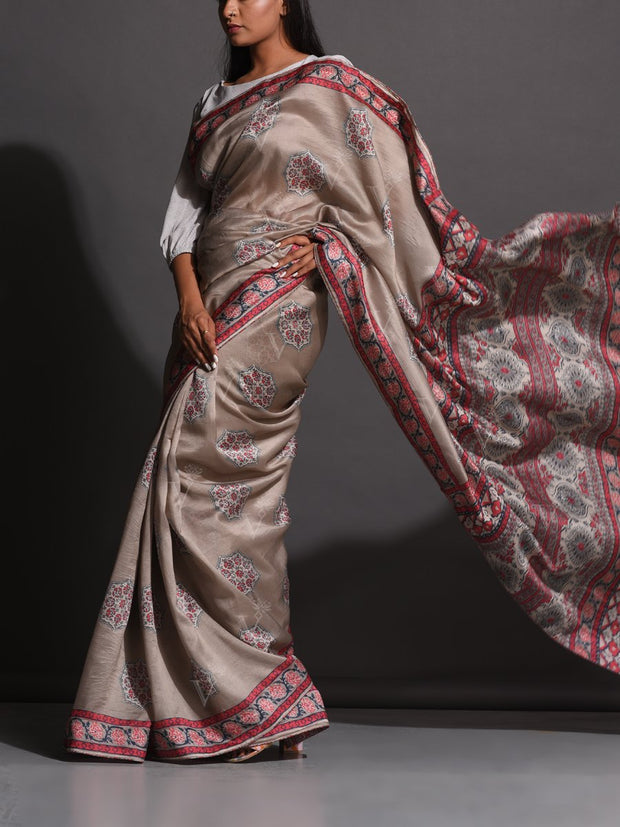 Grey Vasansi Silk Printed Saree