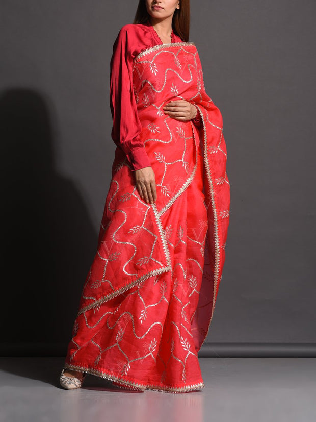 Red Organza Silk Gota Patti Saree