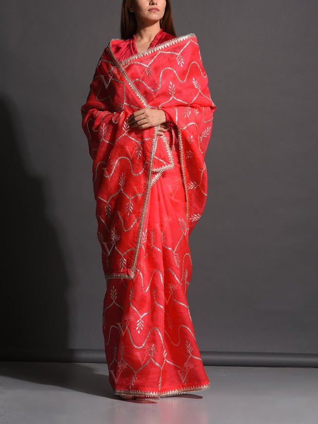 Red Organza Silk Gota Patti Saree