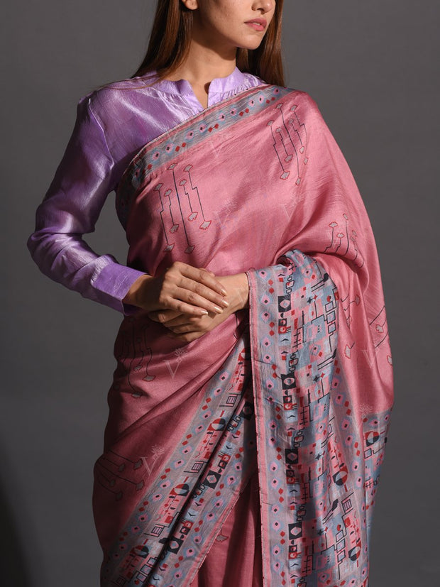 Old Rose Vasansi Silk Printed Saree