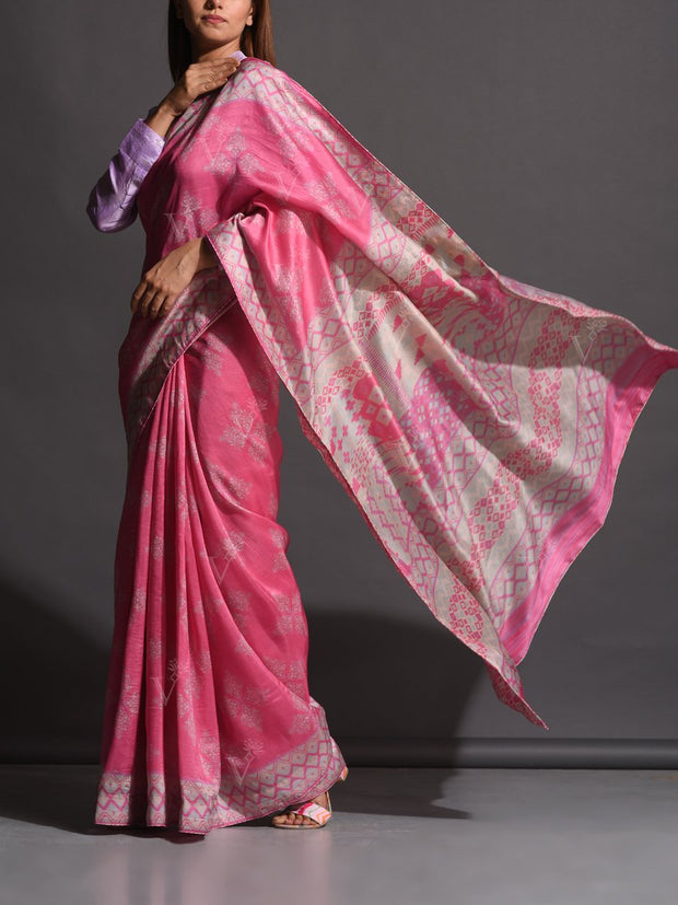 Pink Vasansi Silk Printed Saree