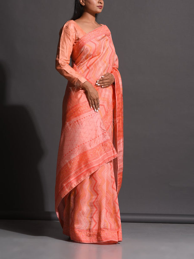 Peach Vasansi Silk Printed Saree