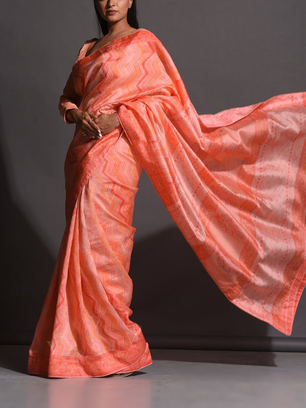 Peach Vasansi Silk Printed Saree