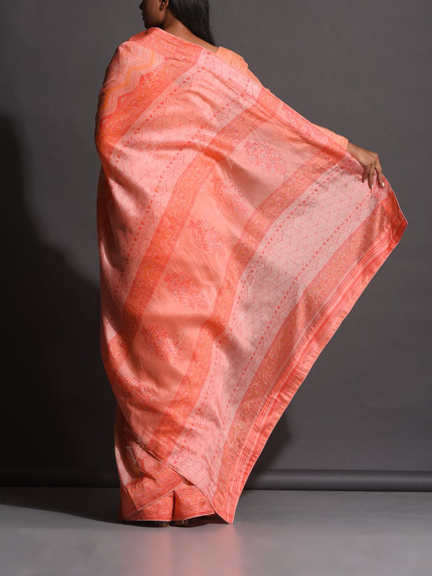 Peach Vasansi Silk Printed Saree