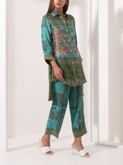 Blue Printed Silk Pant Set